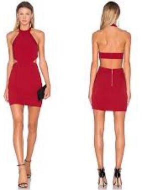 NBD x Naven Twins Show It Off Bodycon Mini Dress Lipstick Red Halter Cutout S